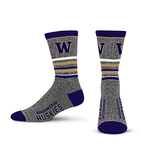 For Bare Feet Mens NCAA Washington Huskies 5 Star Crew Sock Marble Grey Large