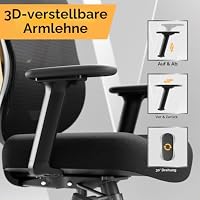 HOLLUDLE Ergonomischer Bürostuhl mit 3D Lendenstütze & 3D verstellbaren Armlehnen, V-Rücken-Design, Bequemer Schreibtischstuhl für Büro & Zuhause, Schwarz-Gold – Ansicht 7