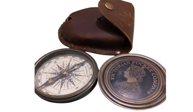 Brújula Náutica de Latón Estilo Vintage con Estuche de Cuero Mejor Regalo para el Día del Padre y Día de la Madre