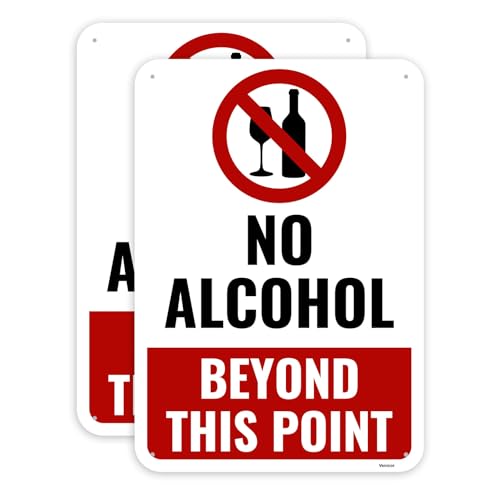 Venicor 2PC No Alcohol Beyond This Point Sign, 10 x 7 Inches - Aluminum, Red, Black, White