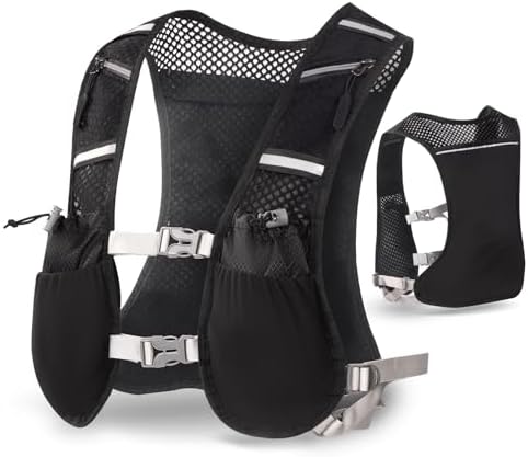 Running Vest with Pocket Breathable Lightweight Reflective Hydration Vest, Adjustable Chest Waistband Waterbottle Backpack for Men Women Trail Running Hiking Outdoor Sports