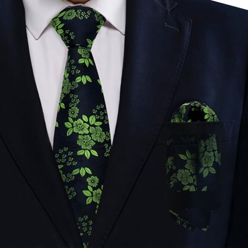 Image of Mantieqingway Floral Ties for Men, 3pcs /set Neck Tie Pocket Square Holder Set for Wedding Business Prom Party Usual