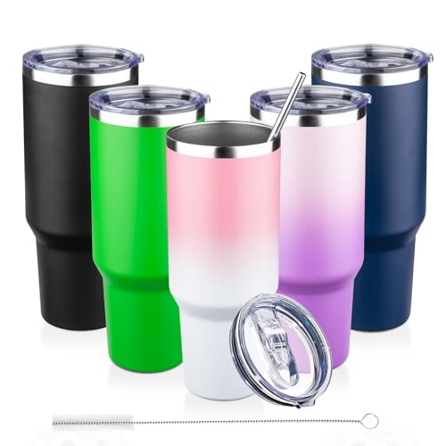 FristChoice 40 oz Tumbler with Lids and Straws Double Wall Vacuum Insulated Tumbler Cup,Stainless Steel Leak-proof Thermal Tumbler Powder Coated Travel Coffee Mug for Cold and Hot Drinks,Pink White