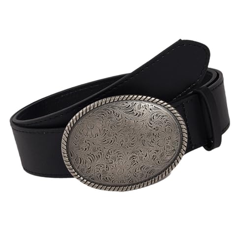 Floral Engraved Faux Leather Belt Closure Design Adjustable Fit For Men Women Fashion Trendy Engraved Belt Closure Unisex