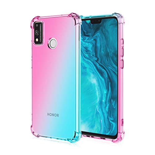 HAOTIAN para Honor 9X Lite Funda, Funda Gradiente Transparente TPU, Carcasa Cristal Ultra Slim Flexible Suave Silicona TPU Bumper, Reforzar la Cuatro Esquinas Case Cover (Rosa/Verde)