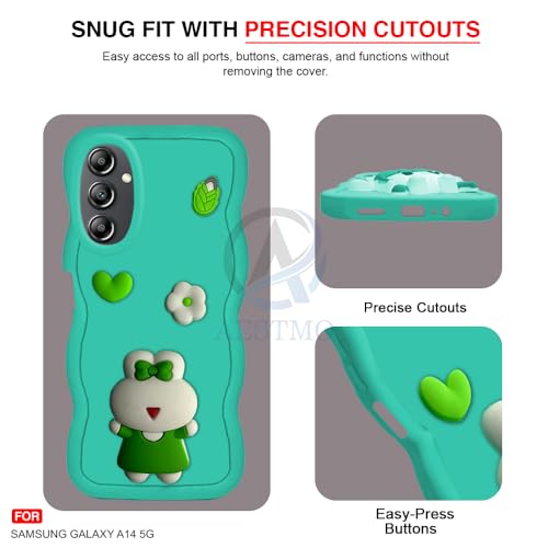 Image of AESTMO Back Case Cover for Samsung Galaxy A14 5G | 3D Cute Fun Cartoon Characters | Anti Slip Grip Cute Wave Curly Frame Shape | Full Body Protection Back Cover for Samsung Galaxy A14 5G (MintGreen)