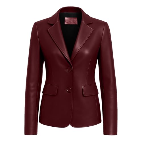 Lambskin Leather Blazer Women – Premium Women Leather Jacket with Notched Lapel, Long Sleeves, Flap Pockets