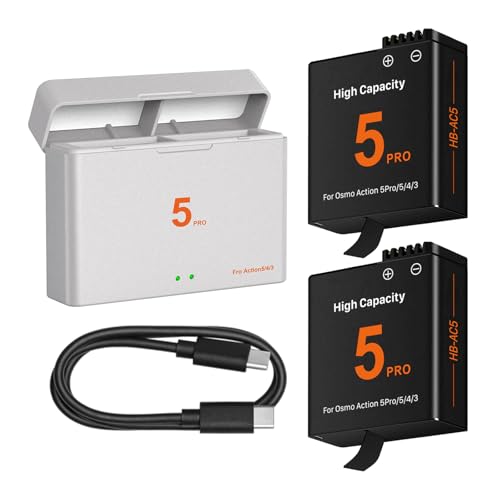 2-Pack 2800mAh Battery Replacement Compatible for DJI Osmo Action 6/5 Pro / 4/3 /Osmo 360 Cameras with USB-C Dual-Slot Charger