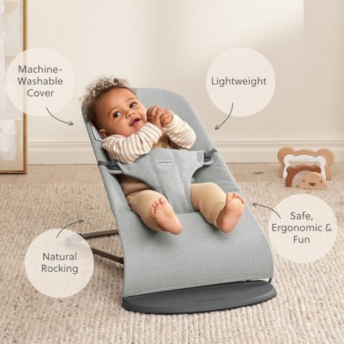 Image of BabyBjorn Bouncer Bliss, Woven Melange, Light Grey | 2-in-1 Adjustable Baby Bouncer Seat and Toddler Chair, Newborn to Toddler (8-29 lbs), 4 Positions, Lightweight & Portable