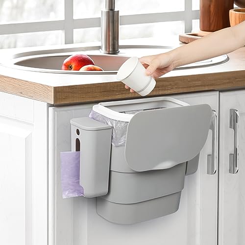 Joyask Collapsible Hanging Kitchen Trash Can Removable Garbage Bag Organizer Suitable for People with Composting Habits and Kitchen Wall-Mounted Trash Can Needs