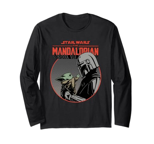 T-shirt Star Wars Mandalorian Mando et l'Enfant à manches longues rétro