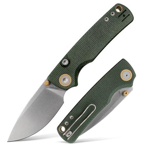 Vosteed Porcupine EDC Pocket Knife - 2.99 14C28N Stonewash Blade - Top Liner Lock Green Micarta Handle - Hunting Fishing Knives - A2611