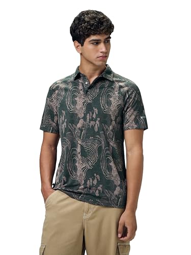 Image of TECHNOSPORT Men's Slim Fit All Over Print Polo Neck T-Shirt with Technocool+, UPF50+ for Regular Use