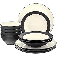 Noritake Colorwave Graphite 12-Piece Coupe Dinnerware Set, Service for 4