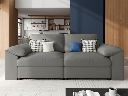 Image of EASE MOOSE Loveseat Sofa for Living Room,Oversized Deep Seat Modular Sectional,Modern Comfy 2 Seater Sofas,Scratch Resistant Faux Leather Couch for Small Spaces,Grey
