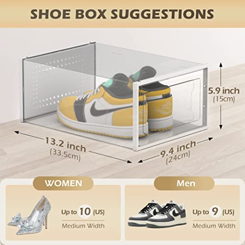Harmon Wandyer Shoe Organizer Storage Boxes, Fit Size 10, Clear Plastic Stackable Sneaker Containers Bins Shoe Display Case, White, 12 Pack #TOP1