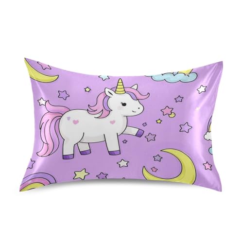 Customizable Cute Cartoon Unicorns Star Purple Peach Euro sham Pillow Covers Little Girls Pillow Cases Cotton Pillowcase Envelope Style Pillow Cases Queen Pillow Cases 20x30 inches