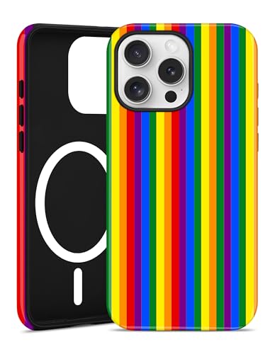 Jusy Compatible with MagSafe Striped Phone Case for iPhone 16 Pro Max, LGBT-Q Pride Rainbow Magnetic Soft TPU and Hard PC Protective Phone Cover for Women Girls（Matte） - Dark Rainbow