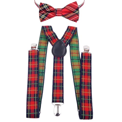 Bohue Bretelle regolabili da uomo in tartan scozzese e papillon a forma di Y, accessori per feste di Robert Burns Night Scotland, 2 pezzi, Multicolore, Taglia unica