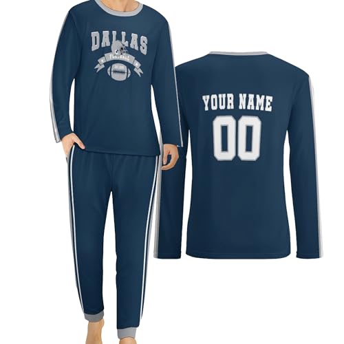 Custom Men's Pajamas Set Personalized Name Number Long Sleeve Pajamas 2 Piece Nightwear Gifts for Dad Husband
