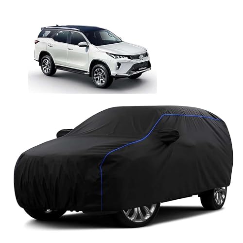 Image of Sulfar 100% Water Resistant Car Body Cover Compatible with Mirror for Toyota Legender (Triple Stitched, Full Bottom Elastic, Black Tafetta with Blue Piping)