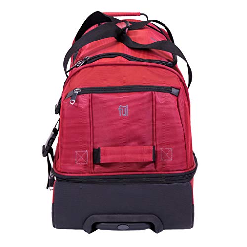FUL Tour Manager Deluxe 30in Rolling Duffel Bag, Split Level Storage, Red