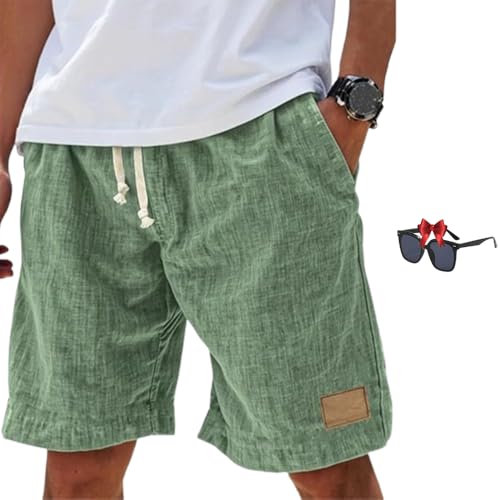 Lininco Linen Shorts for Men, Mokaloha Men's Shorts, Pacificozy Men's Breathable Embroidered Logo Loose Holiday Short