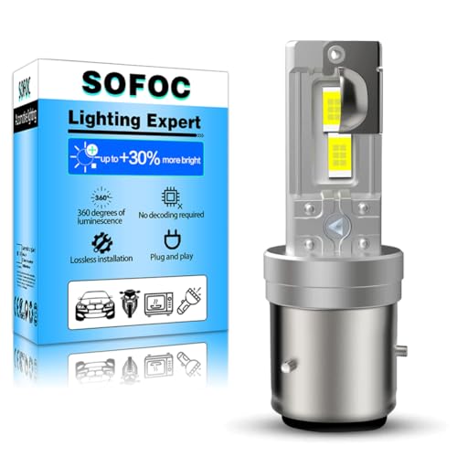 SOFOC BA21D Ampoule Led 500% Plus Lumineuse Que Les Phares Halogènes Pour Motos Blanc DC 12V-18V 60W 4000Lm Conception À Faisceau Haut Et Bas Plug & Play 1Pcs