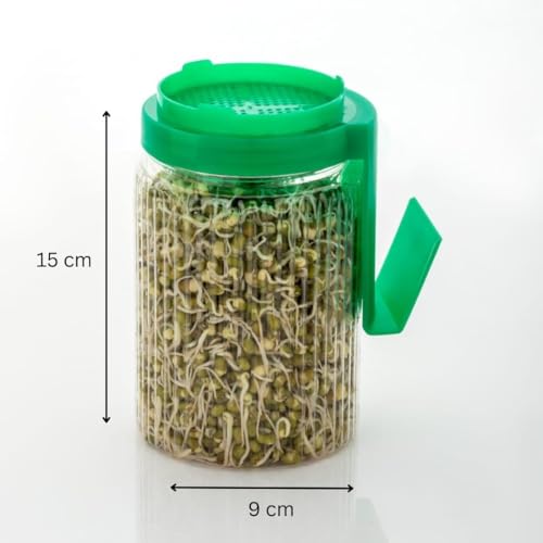Image of Sprouts Maker Jar 720ml Sprouter with Stand - BPA-Free Sprouting Jar with 300-Hole Mesh Lid for Easy Drainage & Airflow, Reusable Seeds & Beans Sprouts Container for Home Kitchen (Green)