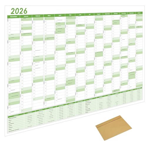 Din A1 Wandkalender für 2026, 14 Monate, Jahreskalender Monatsübersicht, (84,1 cm x 59,4 cm),Planer Termine, bspw. für Büro, Zuhause, Jahresplaner, Monatsplaner, Familienkalender, Kalender gefaltet