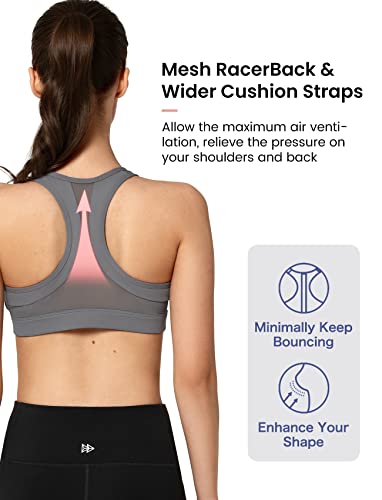 Yvette Zip Front Sports Bra - High Impact Sports Bras For Women Plus Size Workout Fitness Running,Grey #TOP1