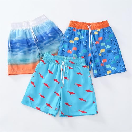 Kids Swim Trunks Beach Boardshorts Toddler Boys Elastic Waist Drawstring Cartoon Athletic Sports Shorts with Pockets3