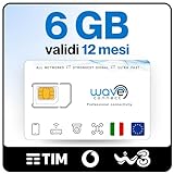 Wave Connect 6 GB | 12 Mesi – SIM Solo Dati Tripla Rete (TIM, Vodafone, WindTre), 4G/5G, Prepagata, Attiva al Primo Uso, Italia e UE, per IoT e Telecamere