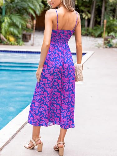 Image of CUPSHE Women Spaghetti Straps Boho Maxi Dress Summer Sleeveless Smocked Floral Beach Long Dress Flowy Cruise Vacation Outfits
