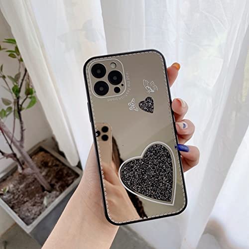 Coque iPhone XS Cadeau Idéal Femme avec Miroir Coeur Noir et Dessin Papillon