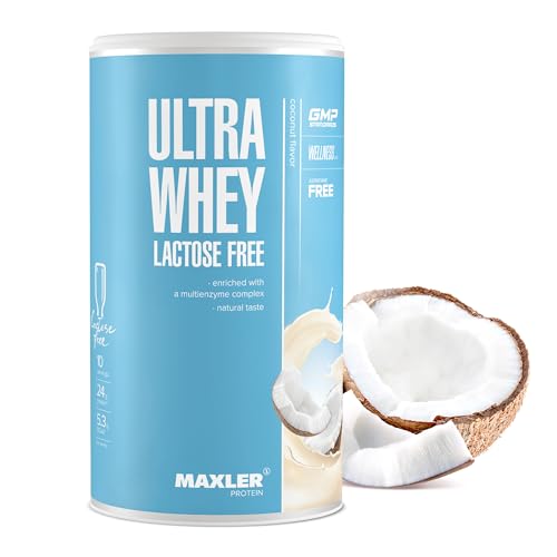 Maxler Ultra Whey Protein Laktosefrei - 24 g Protein pro Portion - Reines Whey Protein Pulver - Molkenprotein-Konzentrat, Molkenprotein-Isolat, Molkenprotein-Hydrolysat - Mit BCAA - Kokosnuss - 300g
