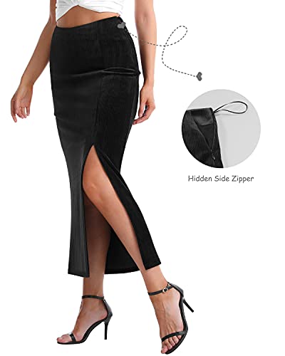 Yumiday Velvet Skirts For Women Long With Slit(Black,Xl) #TOP1