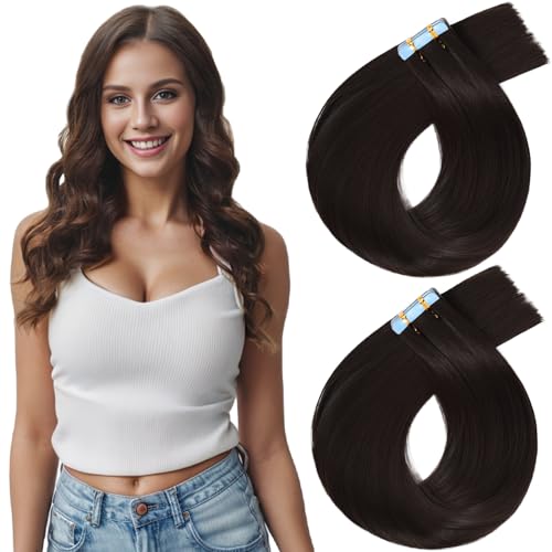 Luxiremi Tape in Hair Extensions 16 inch 100g Skin Weft Hair Extensions Tape in 40pcs Medium Brown Synthetic Hairpieces for Training