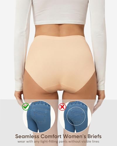 Easybunny Women's Stripe High Waisted Underwear Cotton Crotch,Seamless Soft Stretch Full Coverage Briefs,Plus Size Comfort 4P-4Color,2XL — view 2