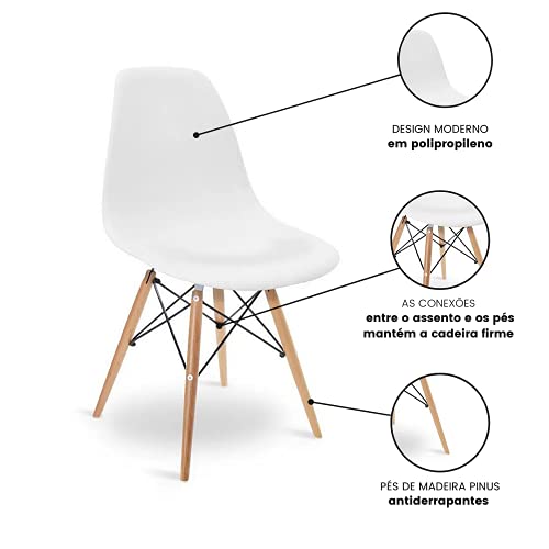 Kit 4 Cadeiras Charles Eames Eiffel Wood Design Branca