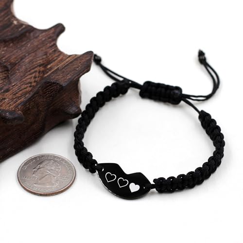 Personalize 3PCS Friendship Bracelets Heart Puzzle Matching Handmade Woven Braided Black Rope Bracelet Set for Best Friends Sisters4