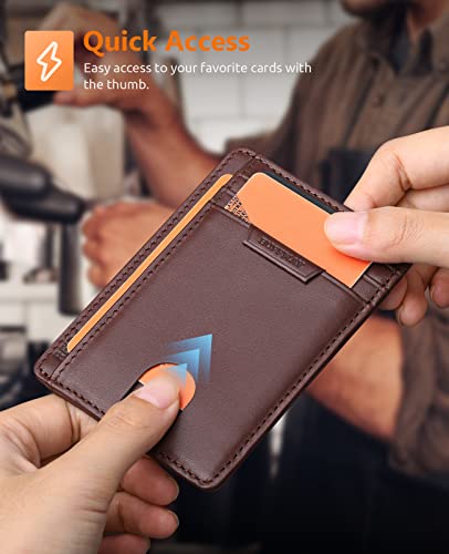 Buffway Slim Wallet For Men Or Women Minimalist Small Leather Front Pocket Wallets With Rfid Blocking And Gifts Box - Bassa Coffee #TOP2