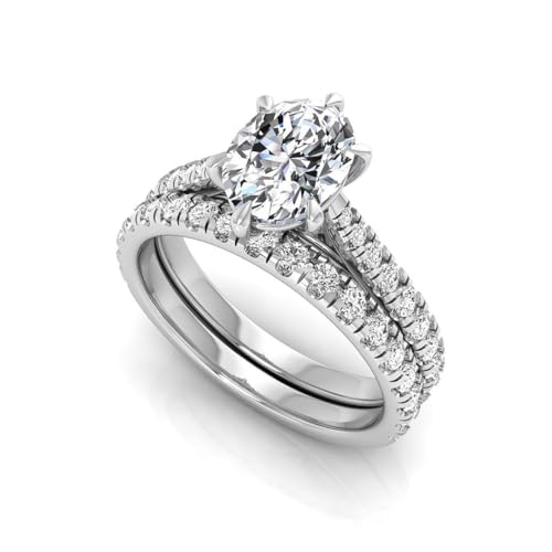1.75 Carat Oval Cut Lab Grown Diamond (1 Ct, F, VS1) IGI Certified 14K Gold Engagement Anniversary Wedding Ring Set For Womens