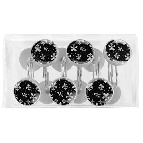 Crochets pour rideau de douche fleur de lys argenté blanc x12 - 6