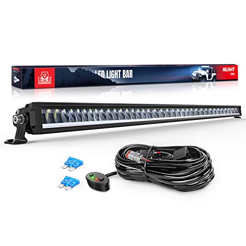 Nilight 50.5 Inch Single Row Slim LED Light Bar 165W 17675LM Anti-Glare Flood Spot Combo DRL Offroad Lamp IP68 w/ 12AWG DT Wiring Kit for Pickup Truck SUV ATV UTV Boat 4x4 Jeep