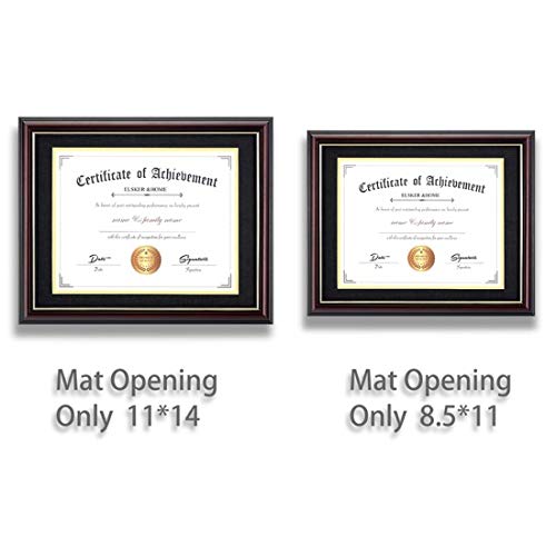 ELSKER&HOME Diploma Frames 11x14 with Mat- Solid Cherry Wood - Display 11x14 Document/Certificate with Mat or 15x18 without Mat - Wall Mount Display (Double Mat, Black Mat with Golden Rim) by ELSKER&HOME - Image 9