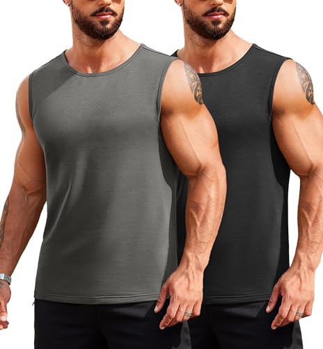 COOFANDY Men's 2 Pack Muscle Sleeveless Shirt Dry Fit Workout Gym Tank Tops