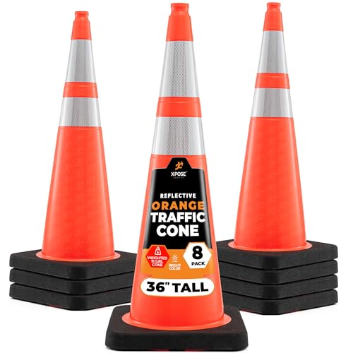 Image of Xpose Safety 36 Inch Orange Traffic Cones Heavy Duty 15lb with 6 inch & 4 inch Collars, 8 Pack - Multipurpose PVC Plastic Safety Cone for Parking, Soccer, Caution & Construction - Dot Approved