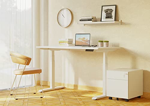 Image of ErgoYou Premium Electric Height Adjustable Table - Heavy Duty - Dual Motor 3 Stage - 150 Kgs Max Weight Capacity - E3A Series - Ergonomic Sit Stand Desk - White Steel Frame