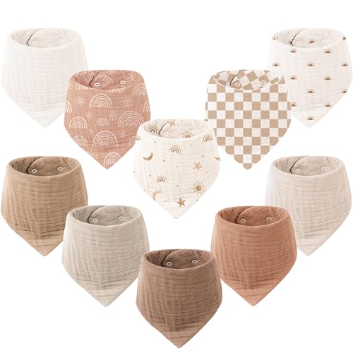 Image of Konssy Muslin Baby Bibs 10 Pack Baby Bandana Drool Bibs 100% Cotton for Unisex Boys Girls